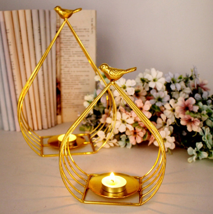 Bird House Candlestick Ornaments Golden Electroplated Iron Candlestick, Size: A Large