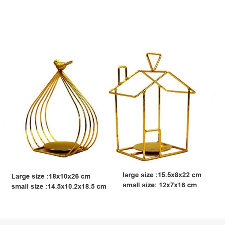Bird House Candlestick Ornaments Golden Electroplated Iron Candlestick, Size: B Large