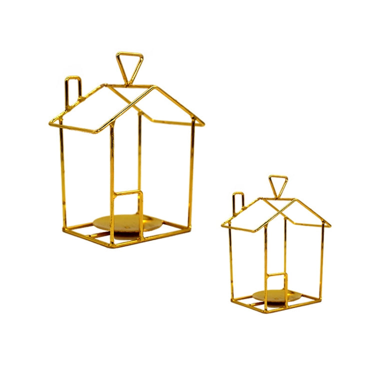 Bird House Candlestick Ornaments Golden Electroplated Iron Candlestick, Size: B Small