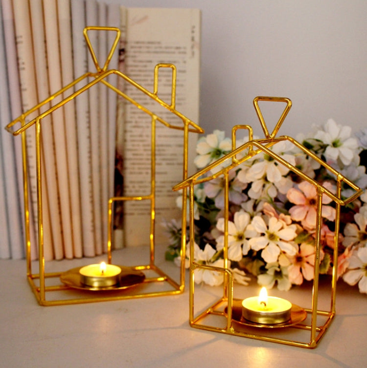 Bird House Candlestick Ornaments Golden Electroplated Iron Candlestick, Size: B Small