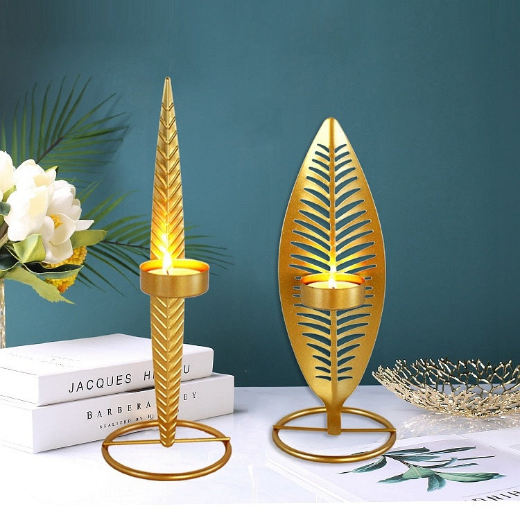 2 PCS Golden Metal Leaf Candle Holder Luxury Villa Home Decoration Ornaments