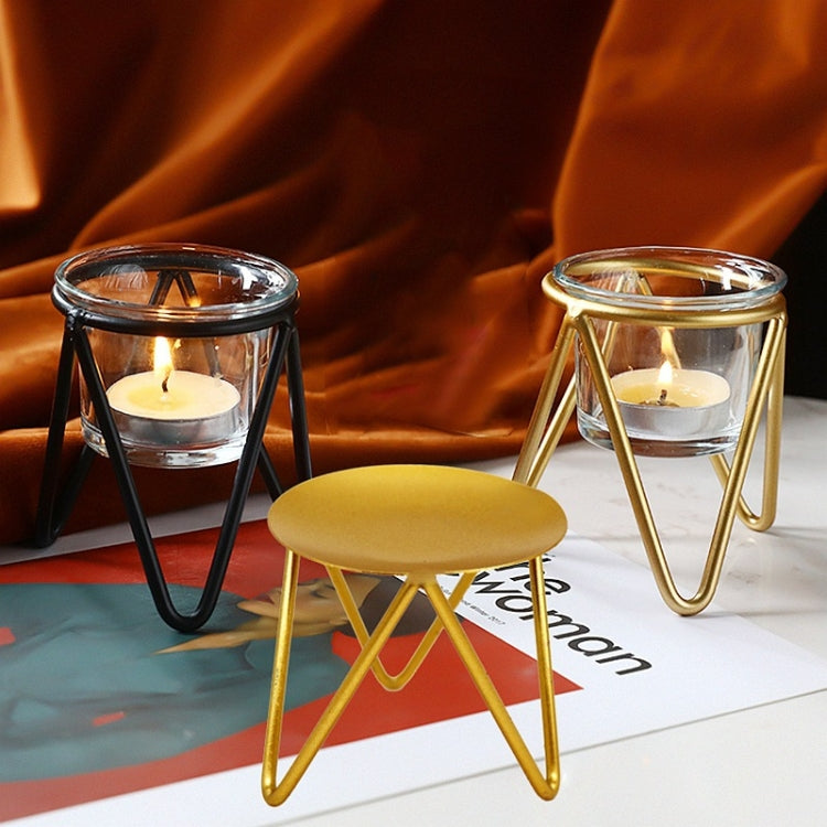 3 PCS Hollow Household Candle Cups Iron Candle Holders Luxury Creative Home Decorations, Colour: B Black