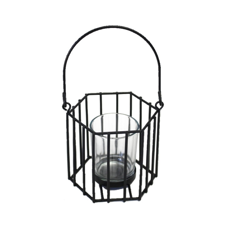 2 PCS Candle Holder Wind Lamp Iron Wine Cabinet Decoration, Colour: A Black