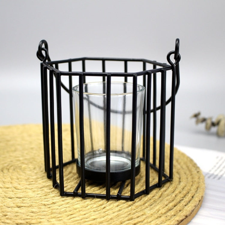 2 PCS Candle Holder Wind Lamp Iron Wine Cabinet Decoration, Colour: A Black