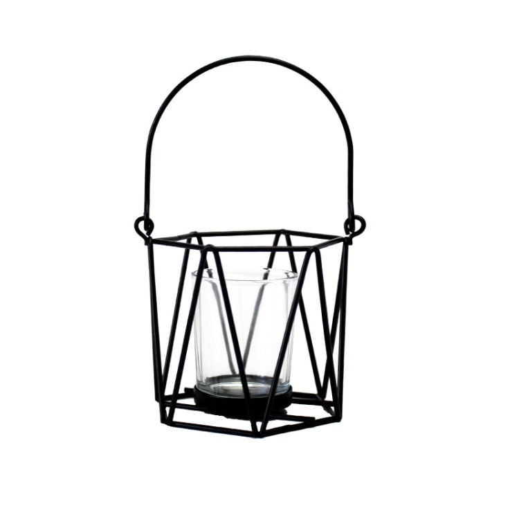2 PCS Candle Holder Wind Lamp Iron Wine Cabinet Decoration, Colour: B Black