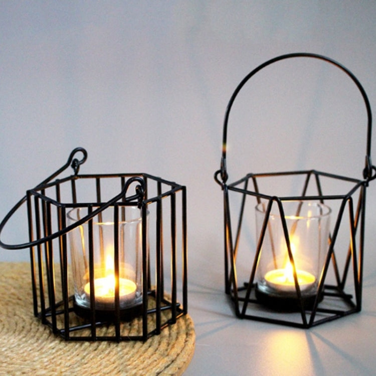 2 PCS Candle Holder Wind Lamp Iron Wine Cabinet Decoration, Colour: B Black