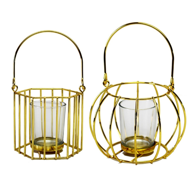2 PCS Candle Holder Wind Lamp Iron Wine Cabinet Decoration, Colour: C  Gold