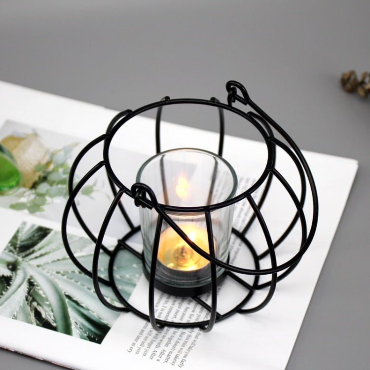 2 PCS Candle Holder Wind Lamp Iron Wine Cabinet Decoration, Colour: C Black