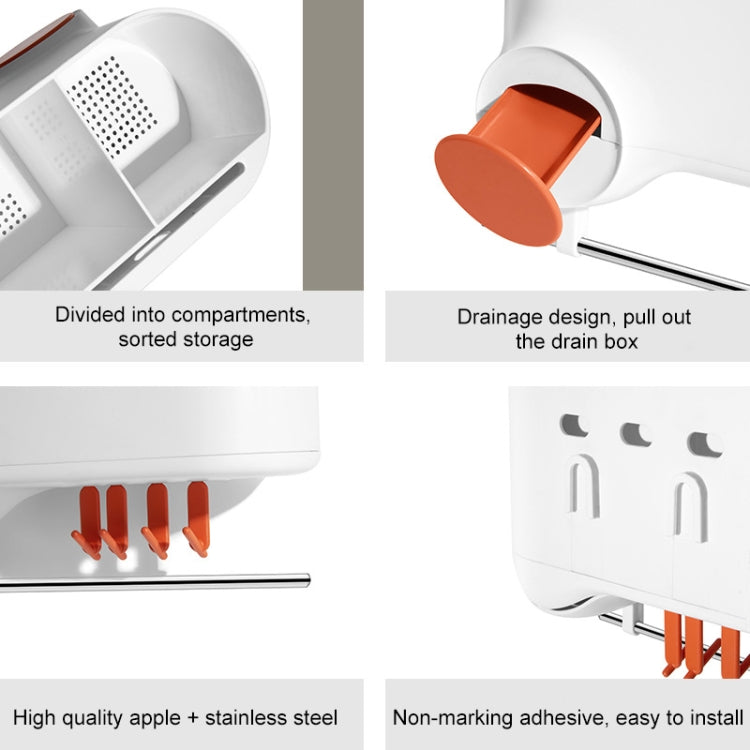 Multifunctional Wall-Mounted Chopstick Cage Kitchen Stainless Steel Tableware Compartment Storage Rack(White Orange)