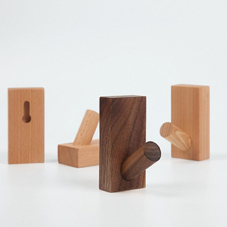 2 PCS Solid Wood Punch-Free Entrance Behind The Door On The Wall Sticky Hook Clothes Hook Black Walnut
