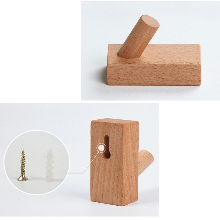 2 PCS Solid Wood Punch-Free Entrance Behind The Door On The Wall Sticky Hook Clothes Hook Black Walnut