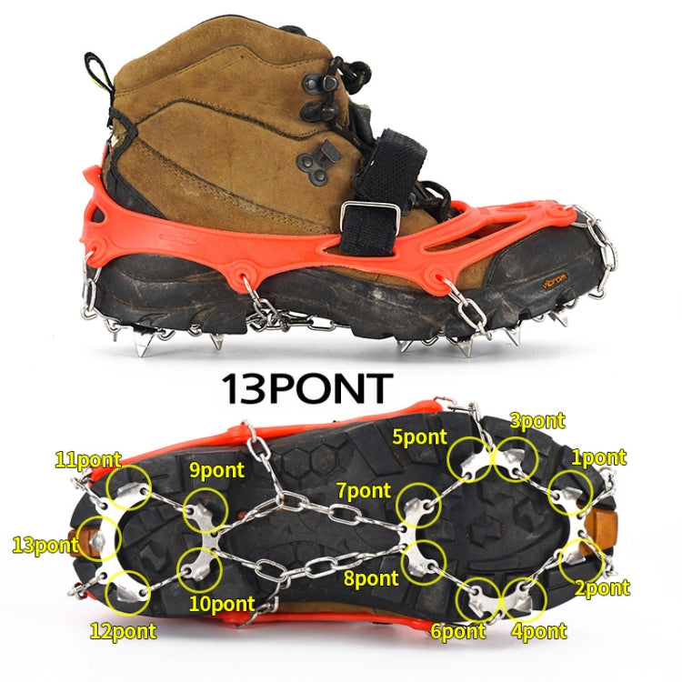 13 Teeth Outdoor Stainless Steel Mountaineering Climbing Crampons Trekking Non-Slip Shoe Covers, Size: Mï¼ˆOrangeï¼‰