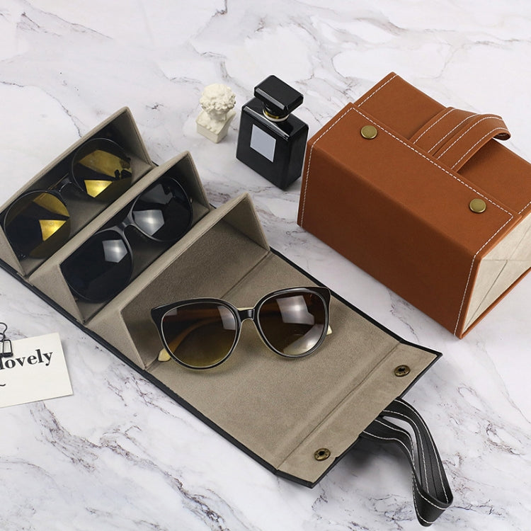 Multifunctional Jewelry Glasses Storage Box Small Grain PU Leather Handmade Glasses Case,Model: L6401 (Black)