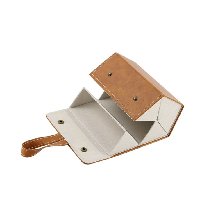 Multifunctional Jewelry Glasses Storage Box Small Grain PU Leather Handmade Glasses Case,Model: L6403 (Brown)