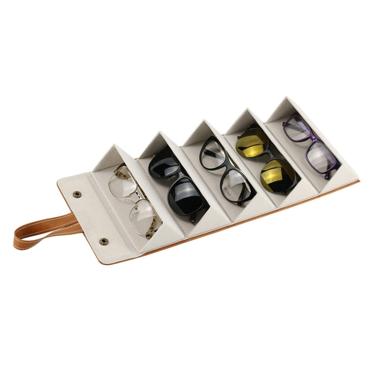 Multifunctional Jewelry Glasses Storage Box Small Grain PU Leather Handmade Glasses Case,Model: L6403 (Brown)