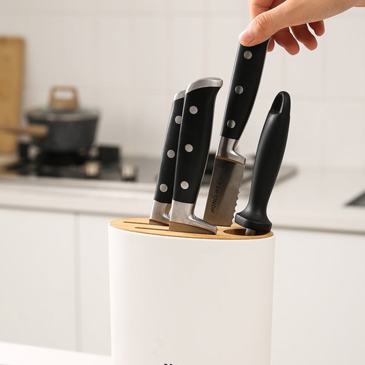 Bamboo Cover Knife Storage Rack Kitchen Multi-Function Rack Round (White)