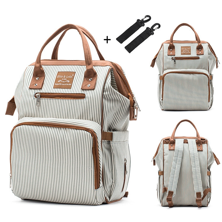 Multifunctional Large Capacity Double Shoulder Mother And Baby Bag Vertical Stripes