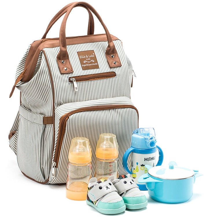 Multifunctional Large Capacity Double Shoulder Mother And Baby Bag Vertical Stripes