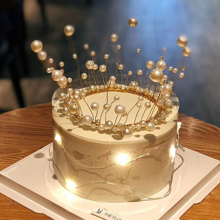 2 PCS Seaweed Tassel Pearl Crown Baking Cake Decoration