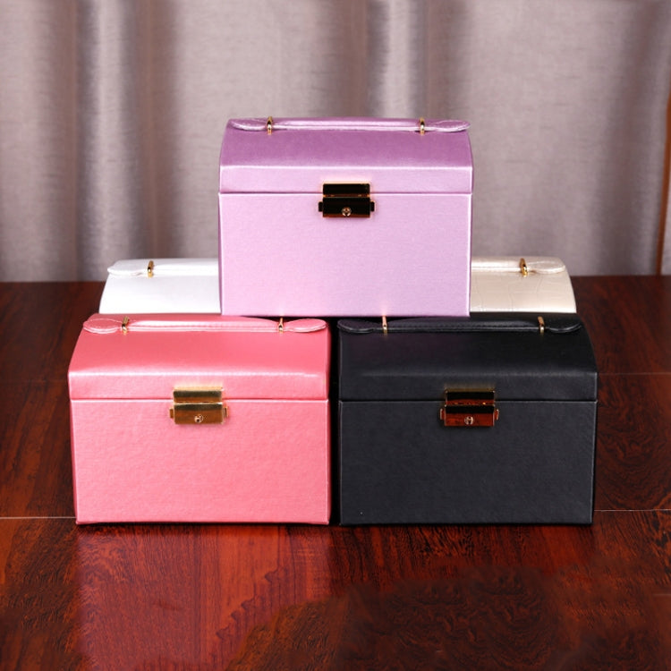 PU Leather Three-Layer Jewelry Box Storage Display Packaging Box, Colour: Rain Silk Texture (Black)