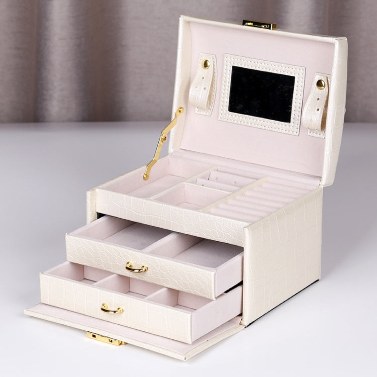 PU Leather Three-Layer Jewelry Box Storage Display Packaging Box, Colour: Crocodile Texture (Beige)