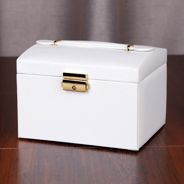 PU Leather Three-Layer Jewelry Box Storage Display Packaging Box, Colour: Rain Silk Texture (White)
