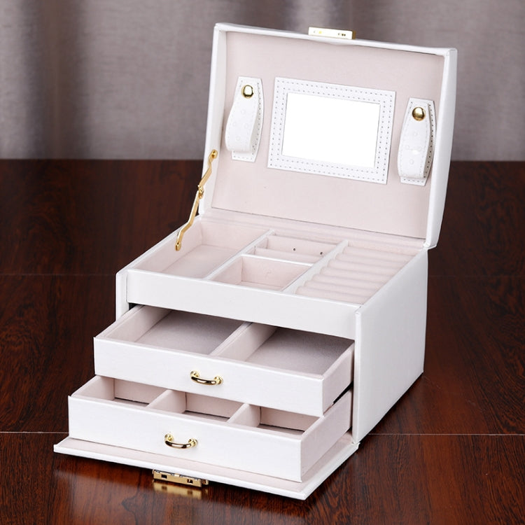 PU Leather Three-Layer Jewelry Box Storage Display Packaging Box, Colour: Rain Silk Texture (White)