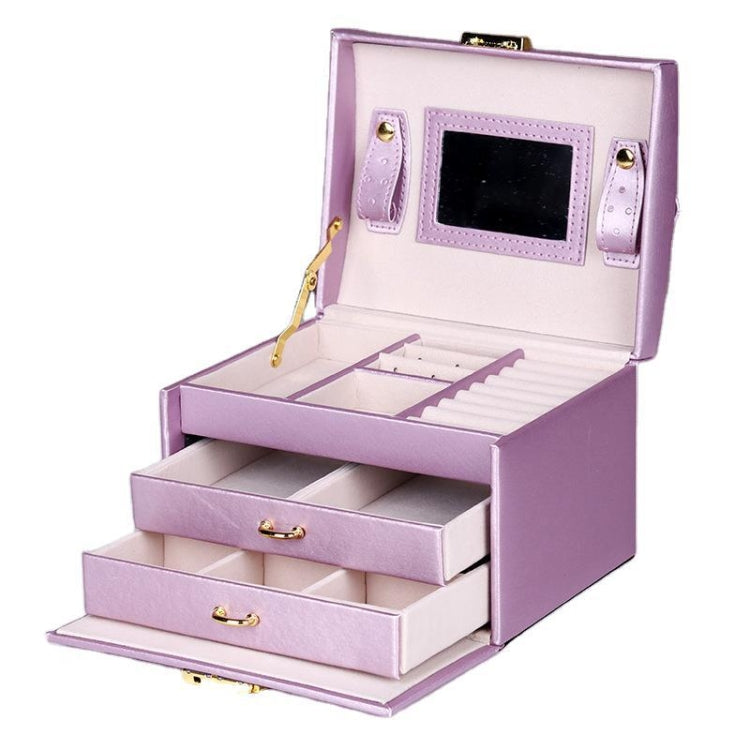 PU Leather Three-Layer Jewelry Box Storage Display Packaging Box, Colour: Rain Silk Texture (Purple)