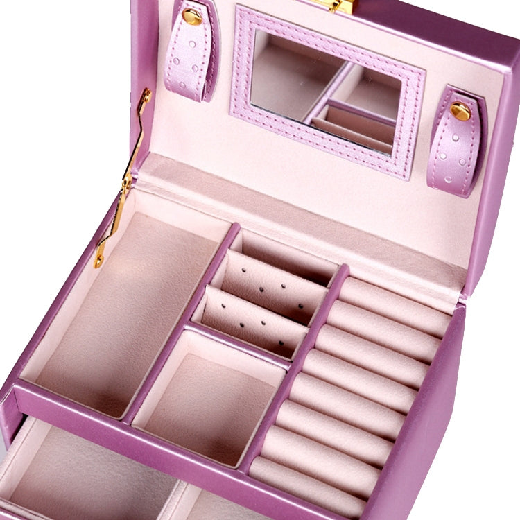 PU Leather Three-Layer Jewelry Box Storage Display Packaging Box, Colour: Rain Silk Texture (Purple)
