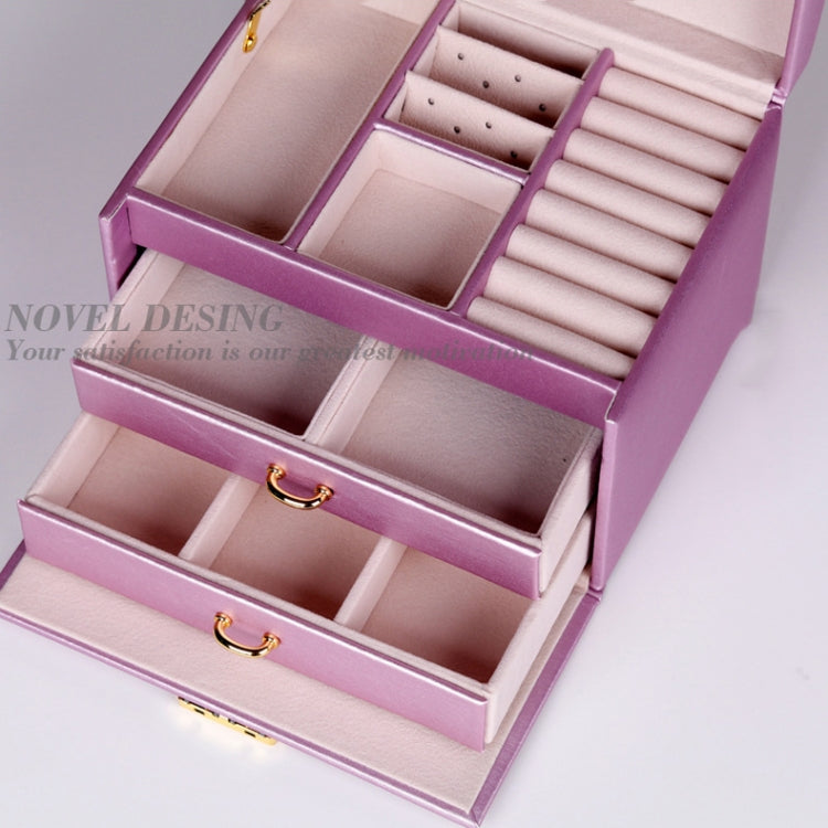PU Leather Three-Layer Jewelry Box Storage Display Packaging Box, Colour: Rain Silk Texture (Purple)