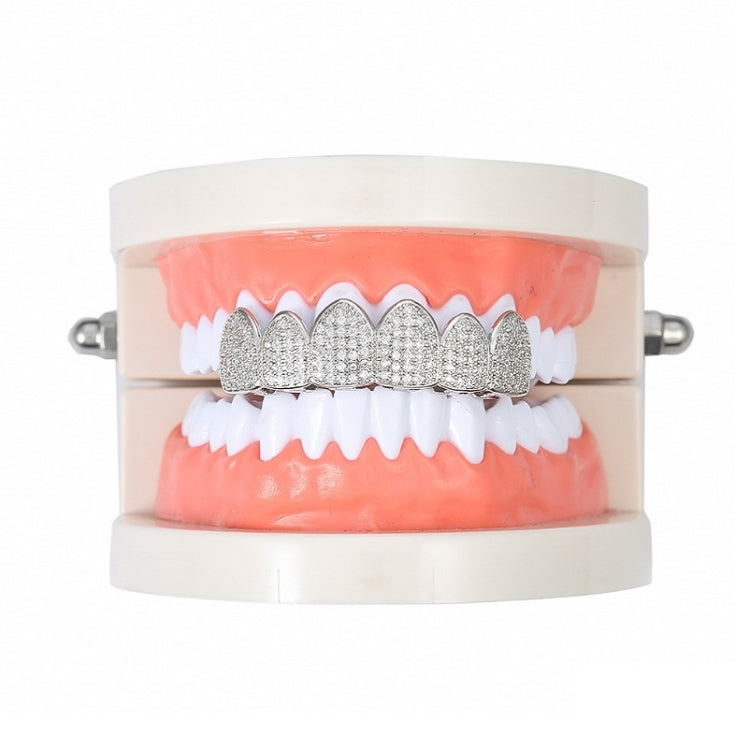 Halloween Accessories Micro-Inlaid Zircon Hip-Hop Braces, Colour: Silver Upper Teeth