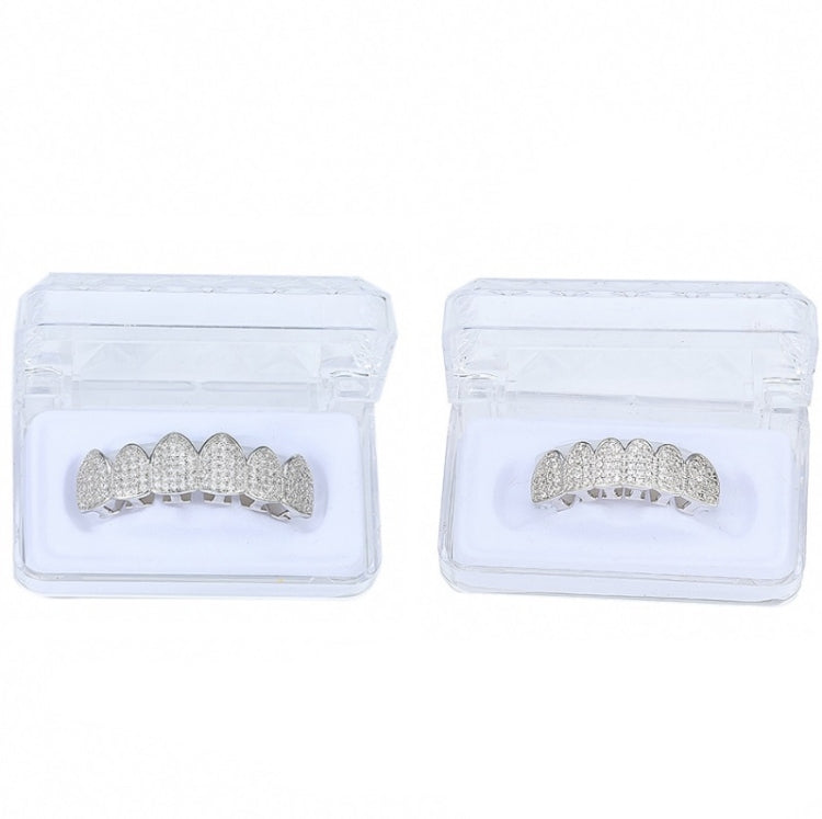 Halloween Accessories Micro-Inlaid Zircon Hip-Hop Braces, Colour: Silver Upper Teeth