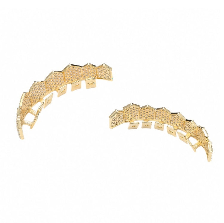 Hip-HopGold-Plated Micro-Inlaid Zircon 8 Gold Braces, Colour: Gold Lower Teeth