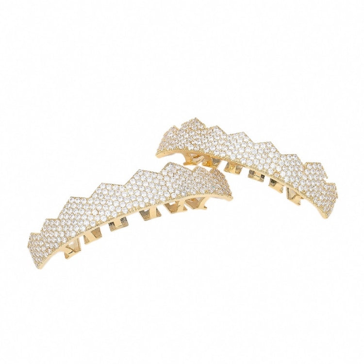 Hip-HopGold-Plated Micro-Inlaid Zircon 8 Gold Braces, Colour: Gold Lower Teeth