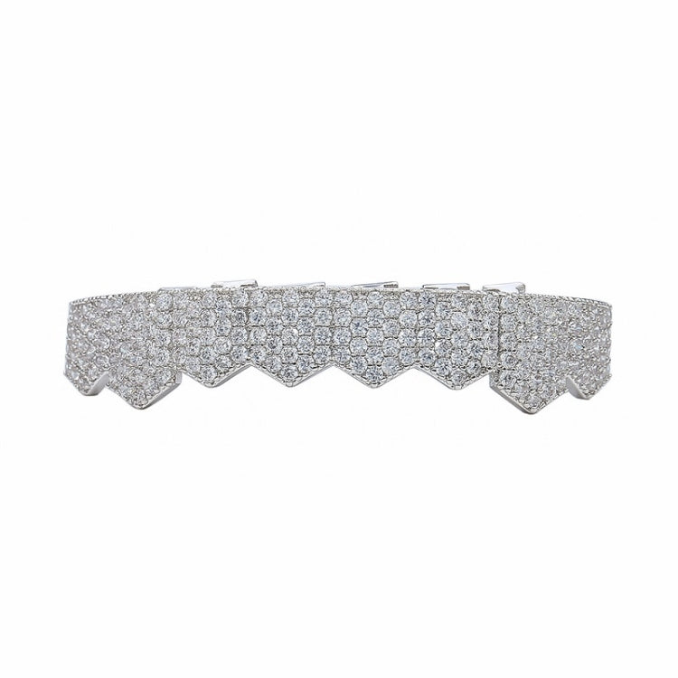 Hip-HopGold-Plated Micro-Inlaid Zircon 8 Gold Braces, Colour: Silver Lower Teeth
