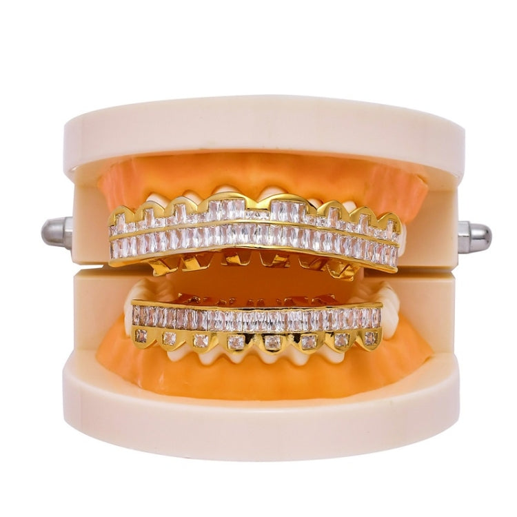 8 Teeth Square Zirconium Gold Teeth Hip Hop Braces, Colour: Gold Suit