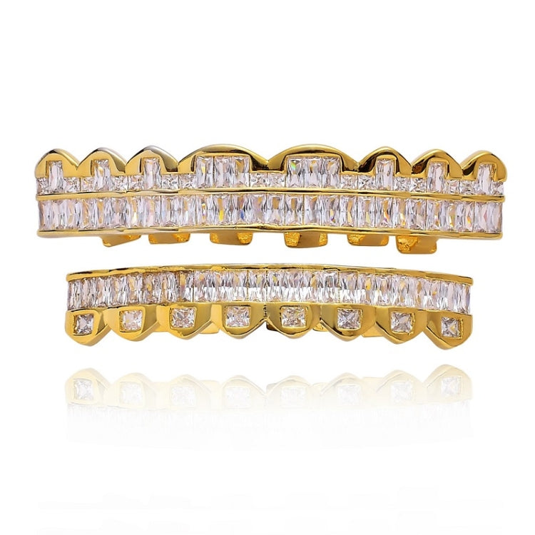 8 Teeth Square Zirconium Gold Teeth Hip Hop Braces, Colour: Gold Suit