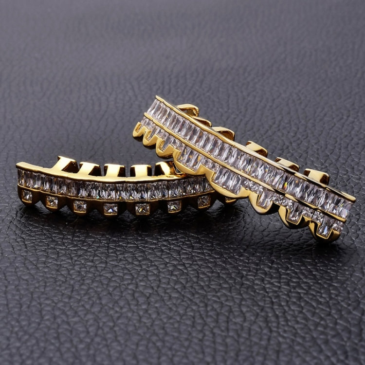 8 Teeth Square Zirconium Gold Teeth Hip Hop Braces, Colour: Gold Suit