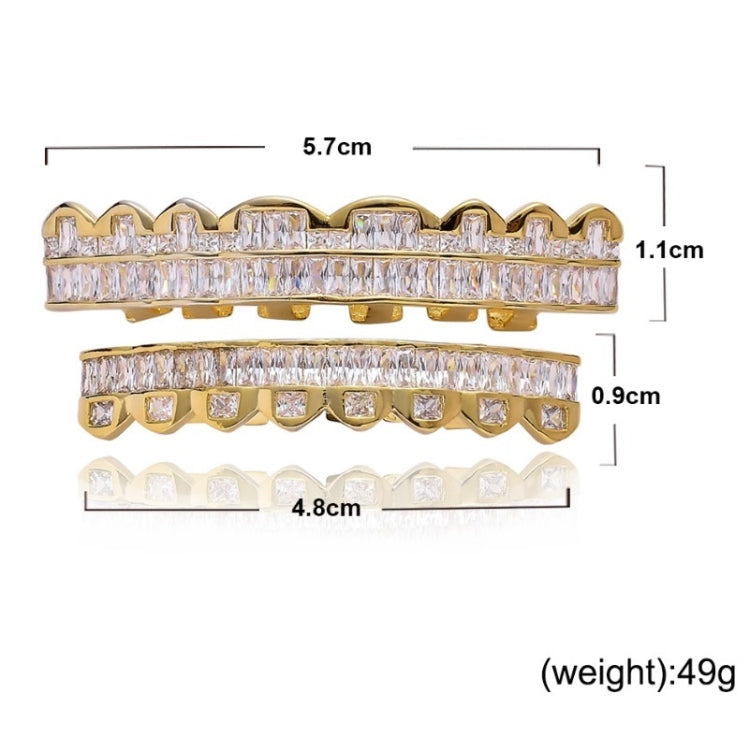 8 Teeth Square Zirconium Gold Teeth Hip Hop Braces, Colour: Gold Suit