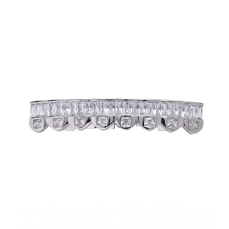 8 Teeth Square Zirconium Gold Teeth Hip Hop Braces, Colour: Silver Lower Teeth