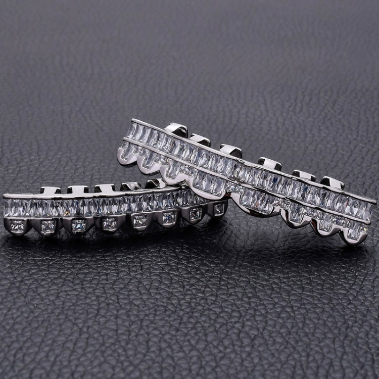 8 Teeth Square Zirconium Gold Teeth Hip Hop Braces, Colour: Silver Lower Teeth