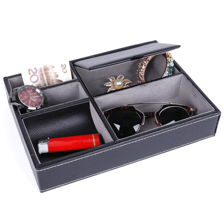 Desktop Jewelry Storage Box PU Leather Storage Box(Black)