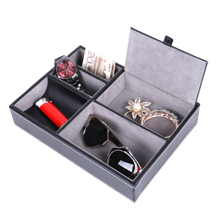 Desktop Jewelry Storage Box PU Leather Storage Box(Black)