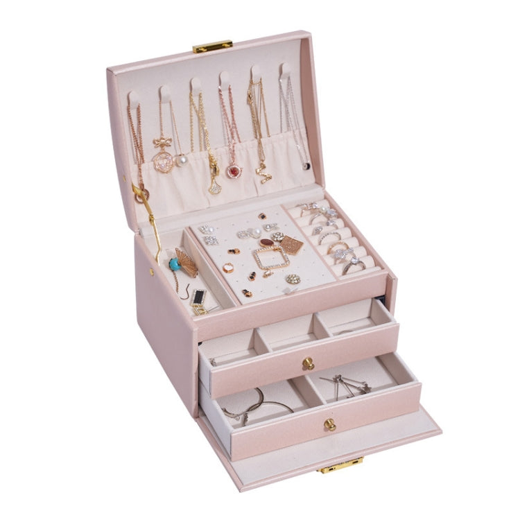 Three-Layer Leather Drawer Type Jewelry Storage Box Earrings Box With Lock
