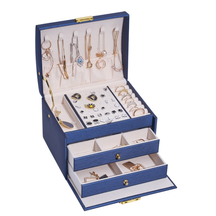 Three-Layer Leather Drawer Type Jewelry Storage Box Earrings Box With Lock