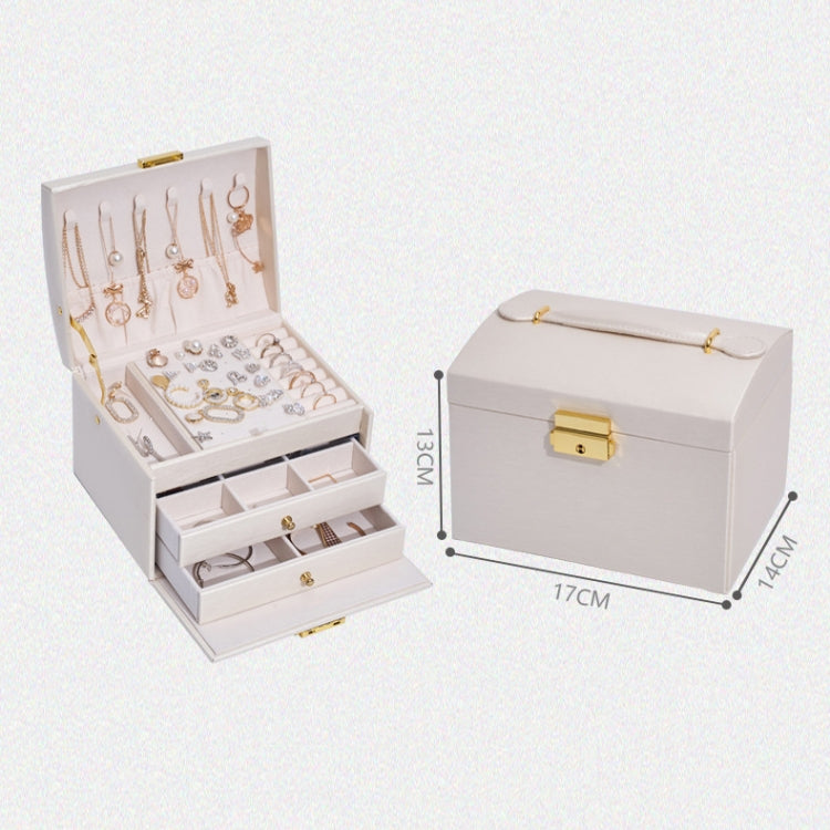 Three-Layer Leather Drawer Type Jewelry Storage Box Earrings Box With Lock