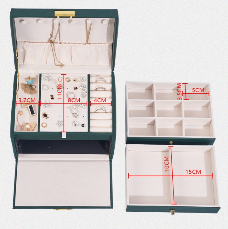 Three-Layer Leather Drawer Type Jewelry Storage Box Earrings Box With Lock