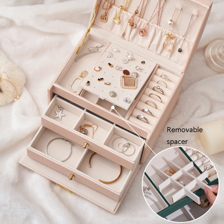 Three-Layer Leather Drawer Type Jewelry Storage Box Earrings Box With Lock