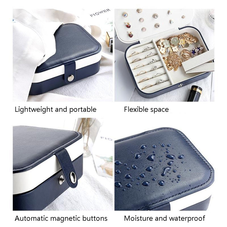 Double-Layer Jewelry Storage Box Earrings Ring Portable Flannel Jewelry Box(Blue)