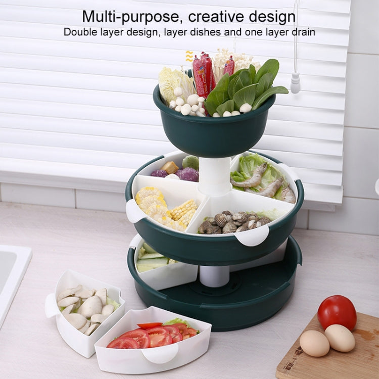 Hot Pot Platter Rotating Sub-Divided Drain Basket Fruit And Vegetable Cleaning Basket,Style: Three-layer (Bean Pink)